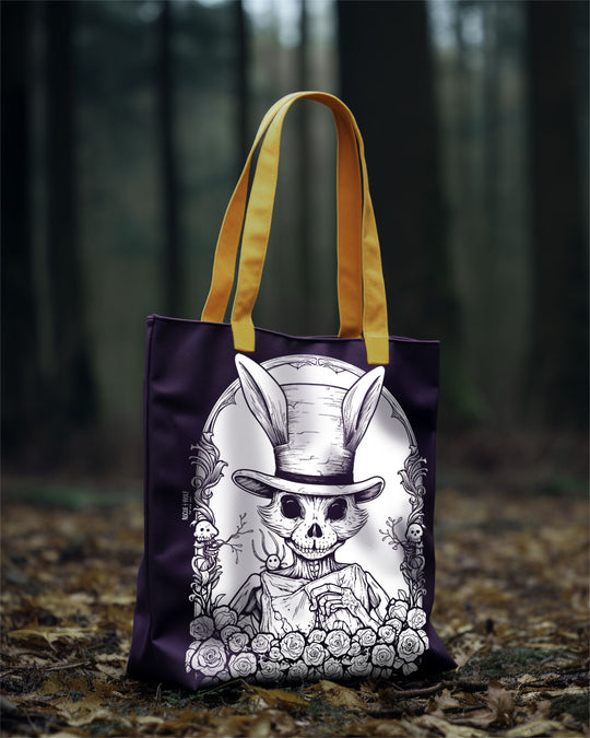 The White Rabbit Vegan Cotton Tote Bag - Goth Accessories Grunge Dark Academia Alt Witchy Fashion Halloween Gift