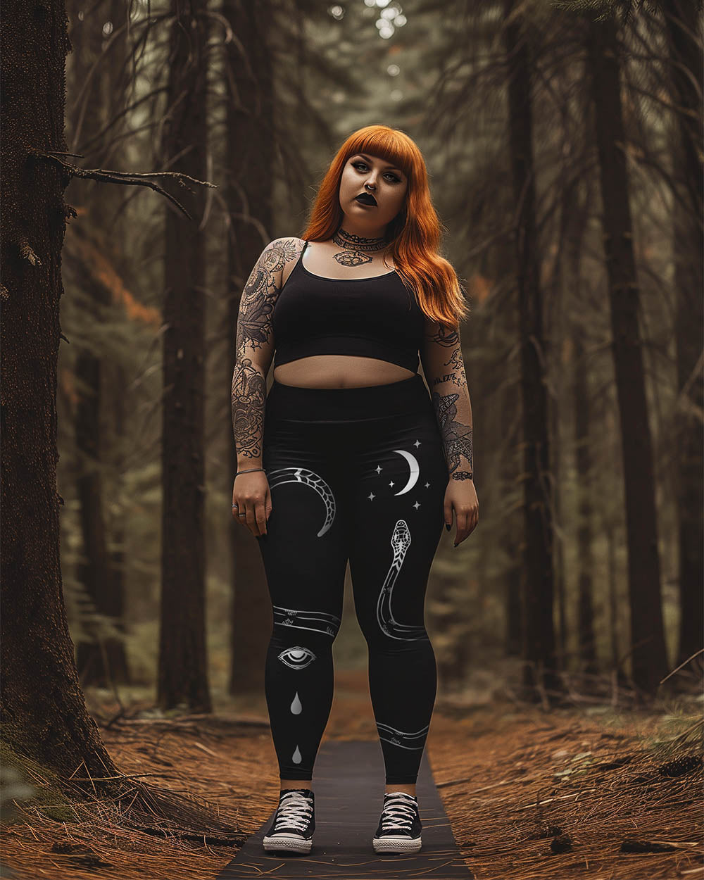 Serpent Summoner Plus Size Leggings - Vegan UPF 50+ Protection Activewear - Goth Yoga Leisurewear - Witchy Occult Pagan Style