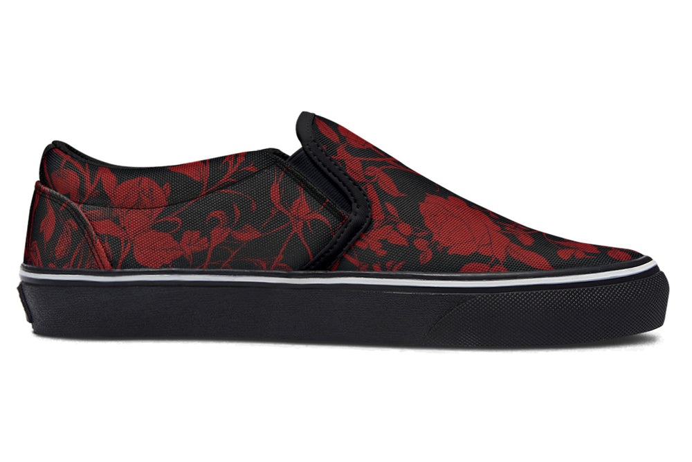 Blood Rose Romance Slipons - Comfortable Vegan Canvas Shoes with Easy Elastic In-Step