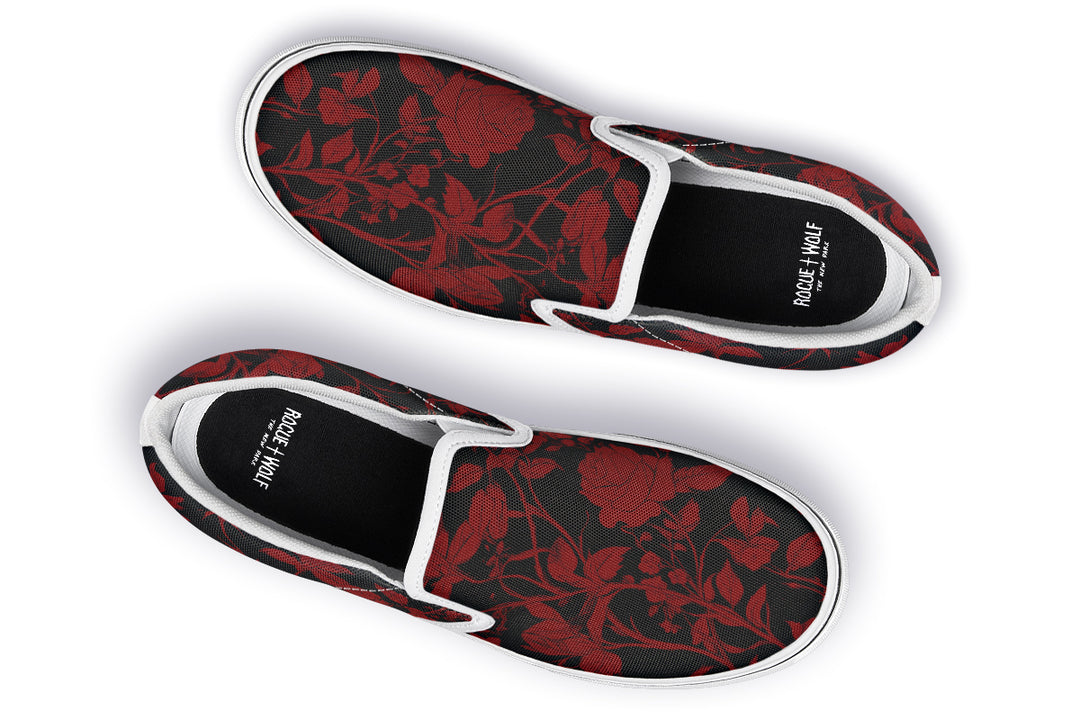 Blood Rose Romance Slipons - Comfortable Vegan Canvas Shoes with Easy Elastic In-Step