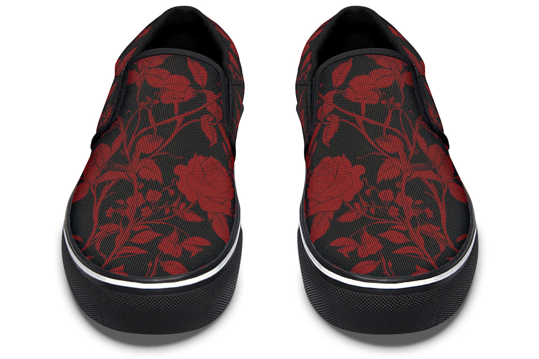 Blood Rose Romance Slipons - Comfortable Vegan Canvas Shoes with Easy Elastic In-Step