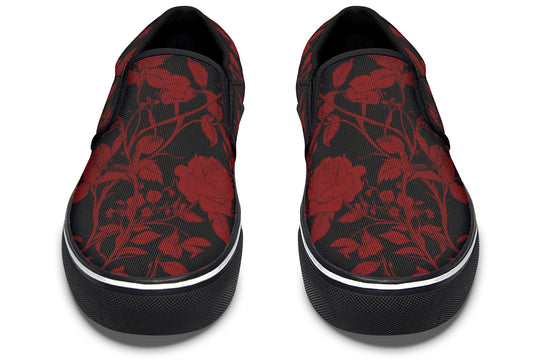 Blood Rose Romance Slipons - Comfortable Vegan Canvas Shoes with Easy Elastic In-Step