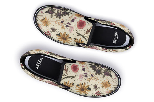 Enchanted Blossoms Slipons - Comfortable Vegan Canvas Shoes with Easy Elastic In-Step