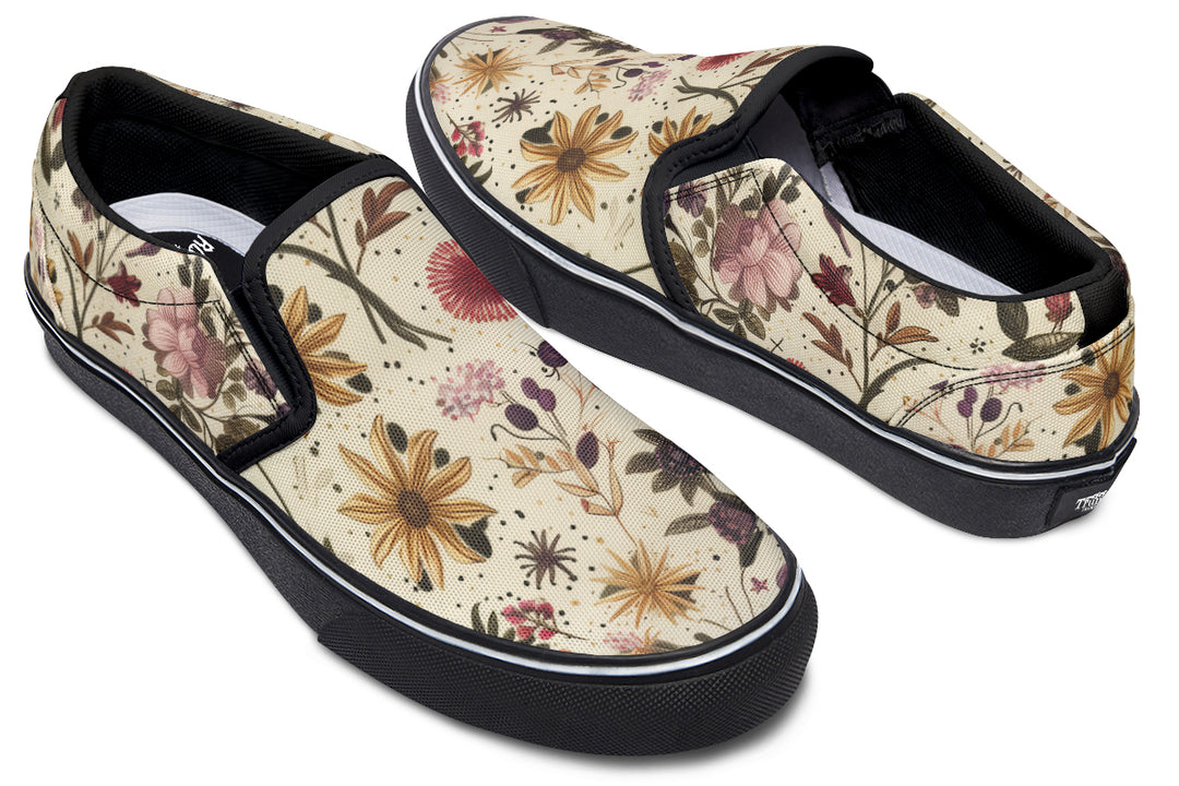 Enchanted Blossoms Slipons - Comfortable Vegan Canvas Shoes with Easy Elastic In-Step