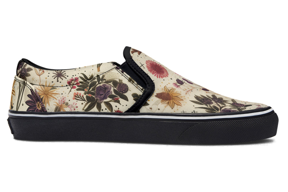 Enchanted Blossoms Slipons - Comfortable Vegan Canvas Shoes with Easy Elastic In-Step