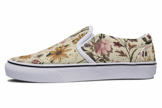 Enchanted Blossoms Slipons - Comfortable Vegan Canvas Shoes with Easy Elastic In-Step