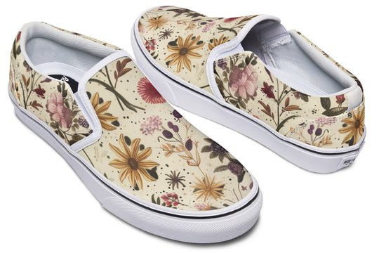 Enchanted Blossoms Slipons - Comfortable Vegan Canvas Shoes with Easy Elastic In-Step