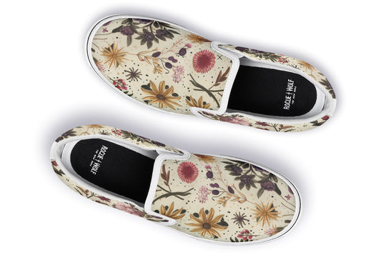 Enchanted Blossoms Slipons - Comfortable Vegan Canvas Shoes with Easy Elastic In-Step