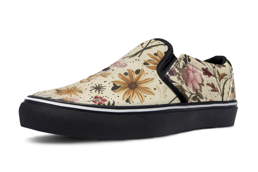 Enchanted Blossoms Slipons - Comfortable Vegan Canvas Shoes with Easy Elastic In-Step