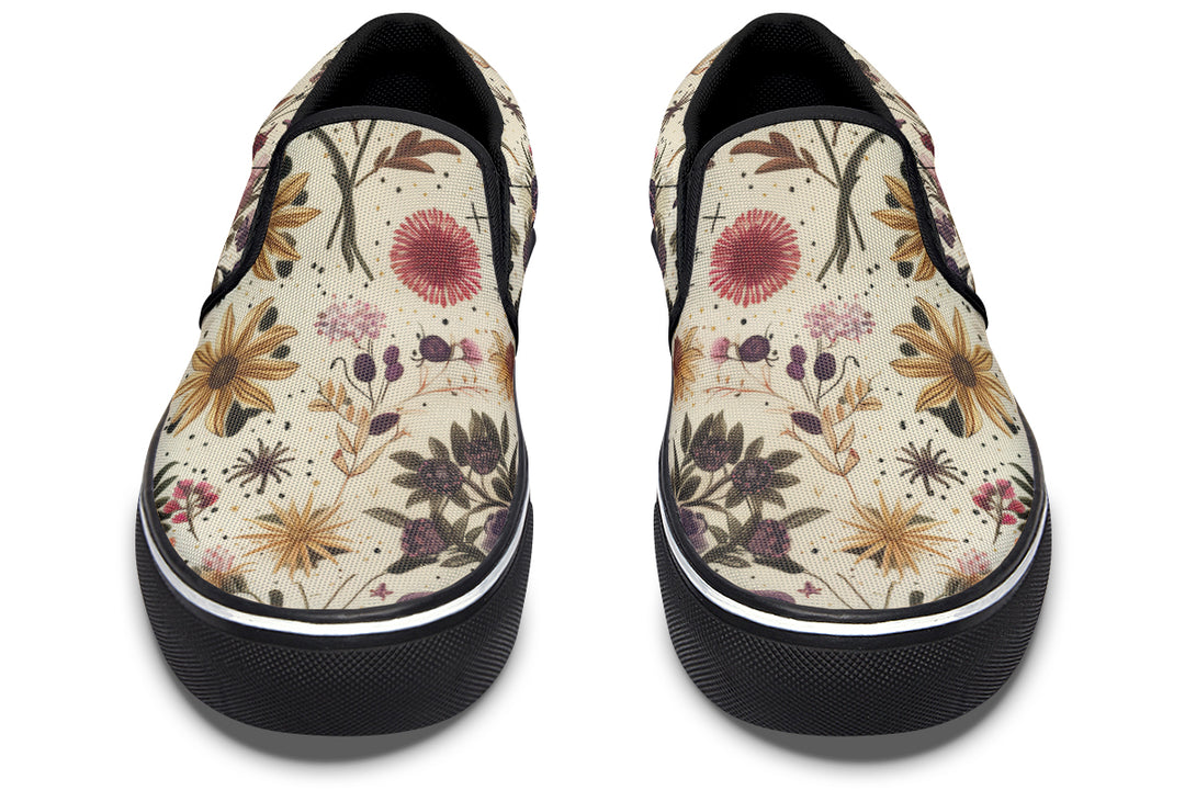 Enchanted Blossoms Slipons - Comfortable Vegan Canvas Shoes with Easy Elastic In-Step