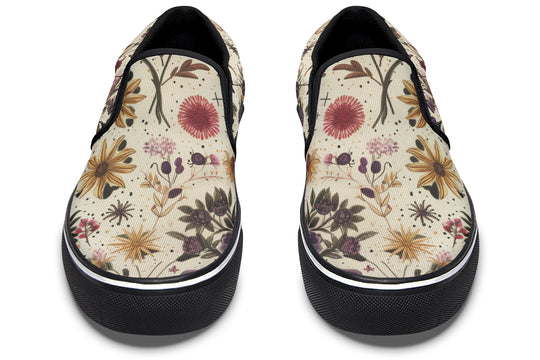 Enchanted Blossoms Slipons - Comfortable Vegan Canvas Shoes with Easy Elastic In-Step