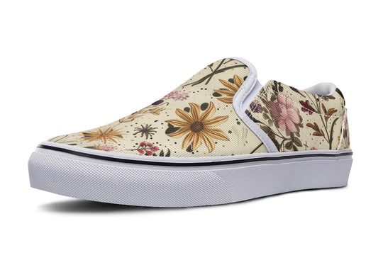 Enchanted Blossoms Slipons - Comfortable Vegan Canvas Shoes with Easy Elastic In-Step