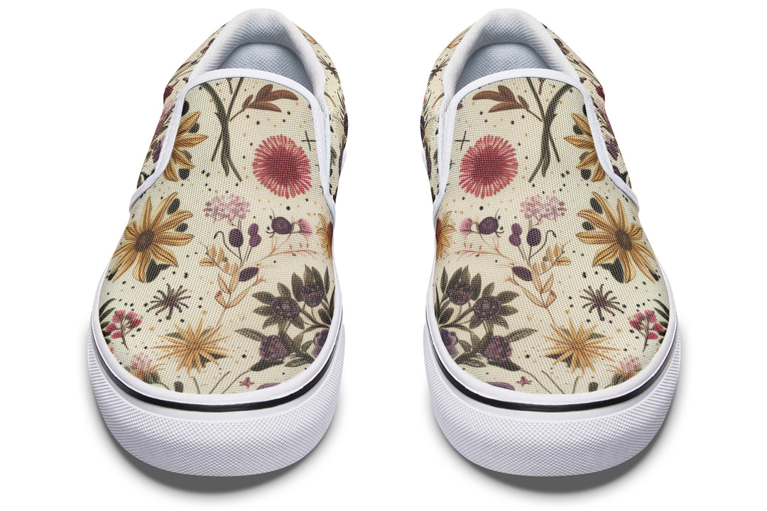 Enchanted Blossoms Slipons - Comfortable Vegan Canvas Shoes with Easy Elastic In-Step