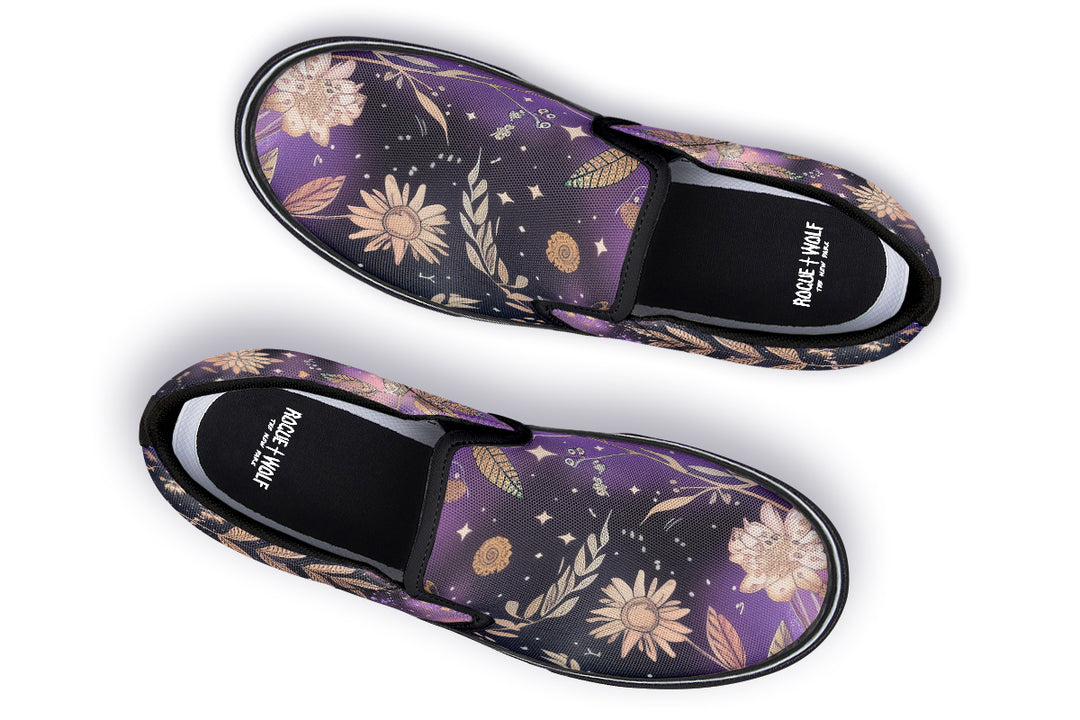 Galactic Bloom Slipons - Comfortable Vegan Canvas Shoes with Easy Elastic In-Step