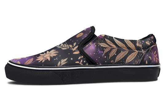 Galactic Bloom Slipons - Comfortable Vegan Canvas Shoes with Easy Elastic In-Step