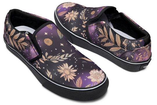 Galactic Bloom Slipons - Comfortable Vegan Canvas Shoes with Easy Elastic In-Step