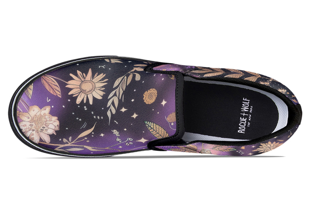 Galactic Bloom Slipons - Comfortable Vegan Canvas Shoes with Easy Elastic In-Step