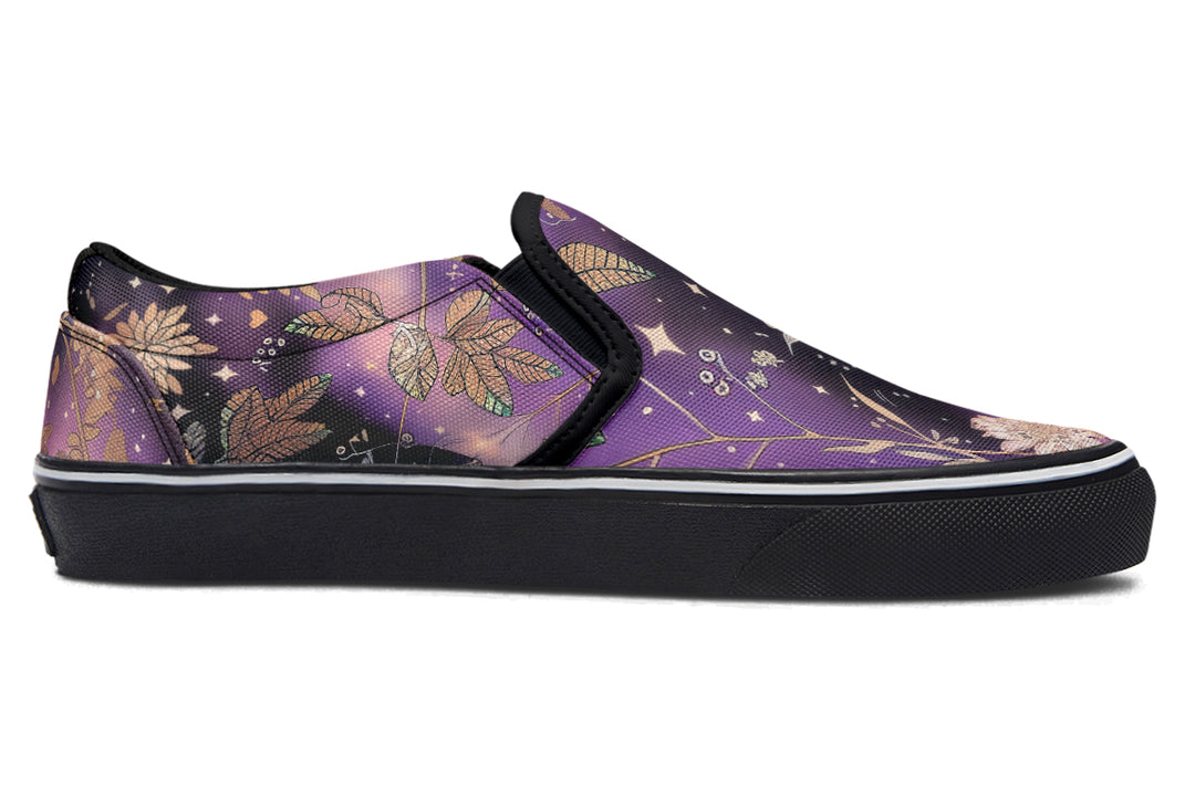 Galactic Bloom Slipons - Comfortable Vegan Canvas Shoes with Easy Elastic In-Step