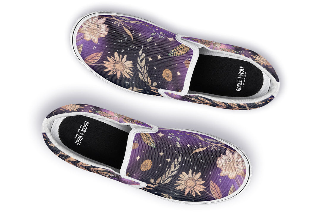 Galactic Bloom Slipons - Comfortable Vegan Canvas Shoes with Easy Elastic In-Step