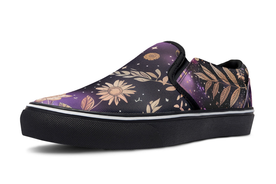 Galactic Bloom Slipons - Comfortable Vegan Canvas Shoes with Easy Elastic In-Step