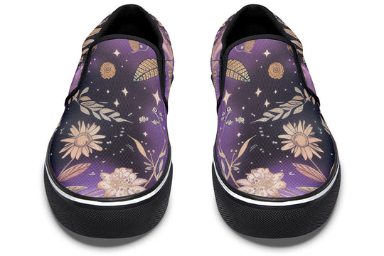 Galactic Bloom Slipons - Comfortable Vegan Canvas Shoes with Easy Elastic In-Step