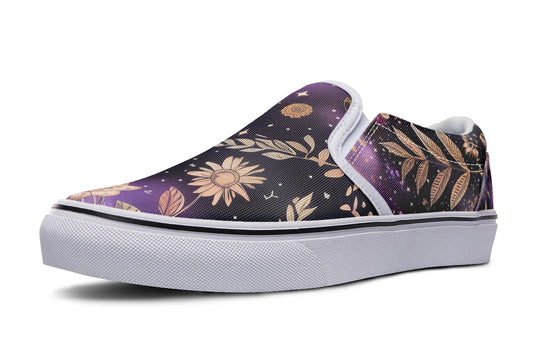 Galactic Bloom Slipons - Comfortable Vegan Canvas Shoes with Easy Elastic In-Step