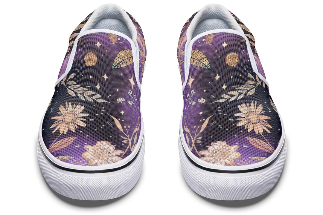 Galactic Bloom Slipons - Comfortable Vegan Canvas Shoes with Easy Elastic In-Step