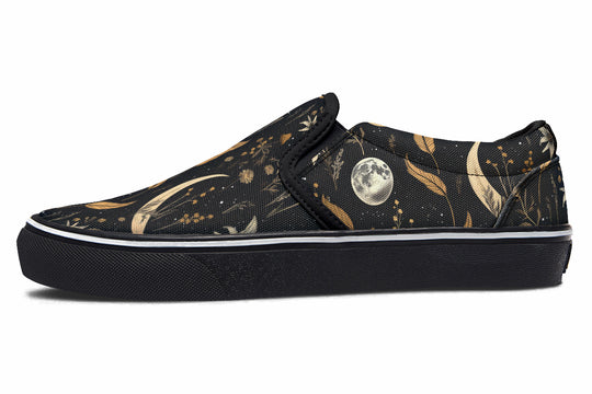 Moonlit Botanica Slipons - Comfortable Vegan Canvas Shoes with Easy Elastic In-Step