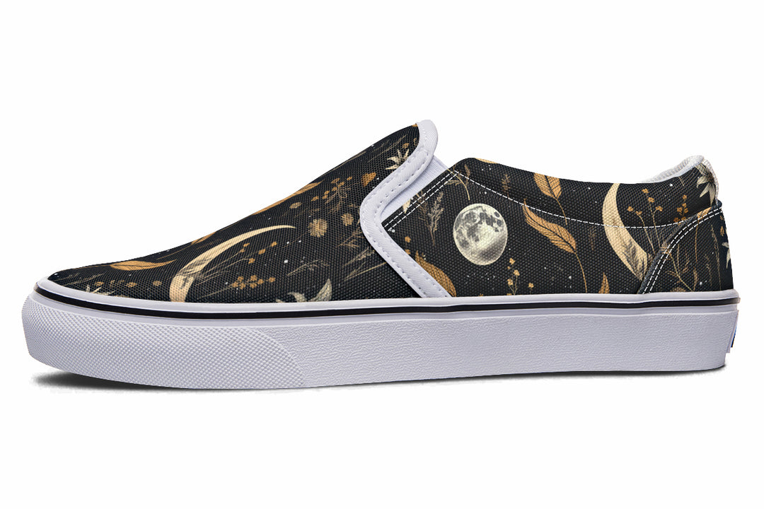 Moonlit Botanica Slipons - Comfortable Vegan Canvas Shoes with Easy Elastic In-Step