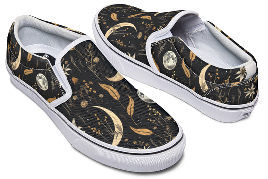 Moonlit Botanica Slipons - Comfortable Vegan Canvas Shoes with Easy Elastic In-Step