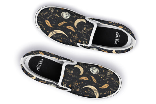 Moonlit Botanica Slipons - Comfortable Vegan Canvas Shoes with Easy Elastic In-Step