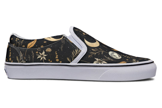 Moonlit Botanica Slipons - Comfortable Vegan Canvas Shoes with Easy Elastic In-Step