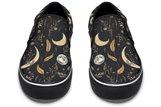 Moonlit Botanica Slipons - Comfortable Vegan Canvas Shoes with Easy Elastic In-Step