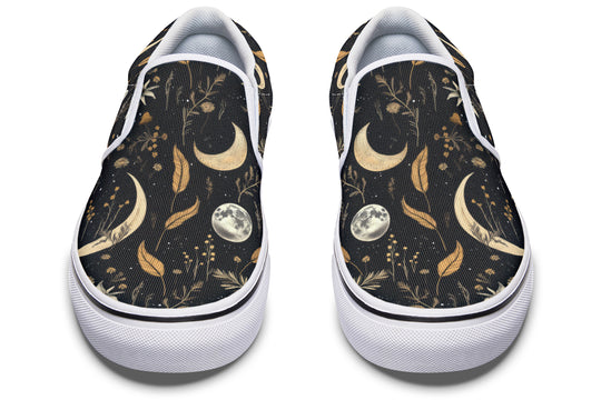 Moonlit Botanica Slipons - Comfortable Vegan Canvas Shoes with Easy Elastic In-Step