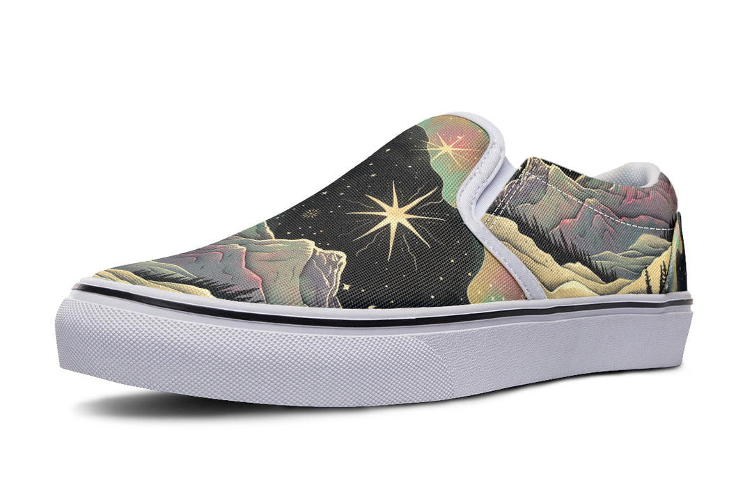 Northern Lights Slipons - Comfortable Vegan Canvas Shoes with Easy Elastic In-Step