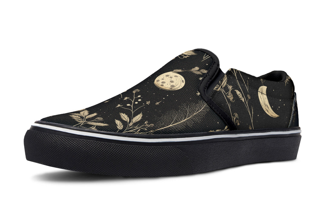 Twilight Garden Slipons - Comfortable Vegan Canvas Shoes with Easy Elastic In-Step