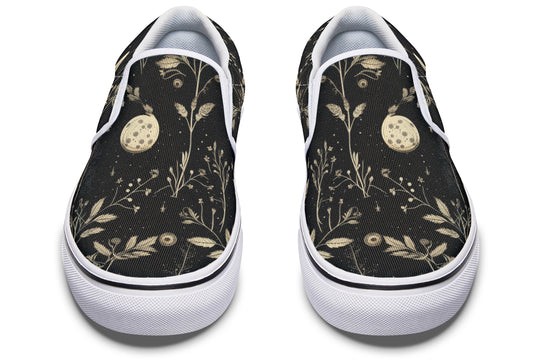 Twilight Garden Slipons - Comfortable Vegan Canvas Shoes with Easy Elastic In-Step