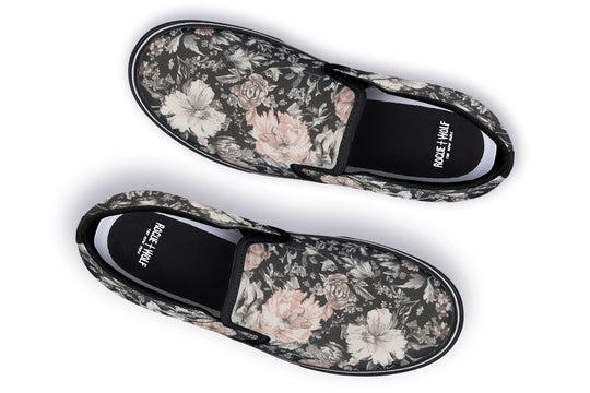 Vintage Peonies Slipons - Comfortable Vegan Canvas Shoes with Easy Elastic In-Step