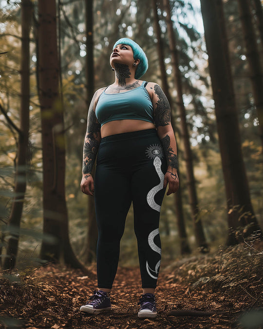 Snake Charmer Plus Size Leggings - Vegan Gothic Activewear Witchy Occult Leisurewear - Pagan Yoga Leggings with UPF 50+ Protection