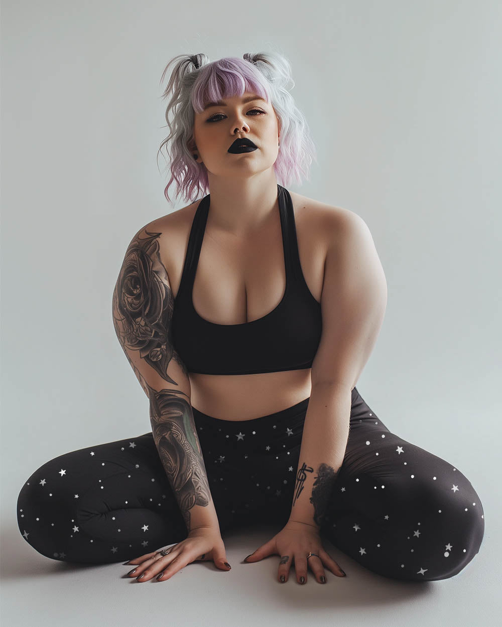 Starry Night Plus Size Leggings - UPF 50+ Protection Witchy Occult Pagan Style Activewear - Goth Yoga Vegan Leisurewear