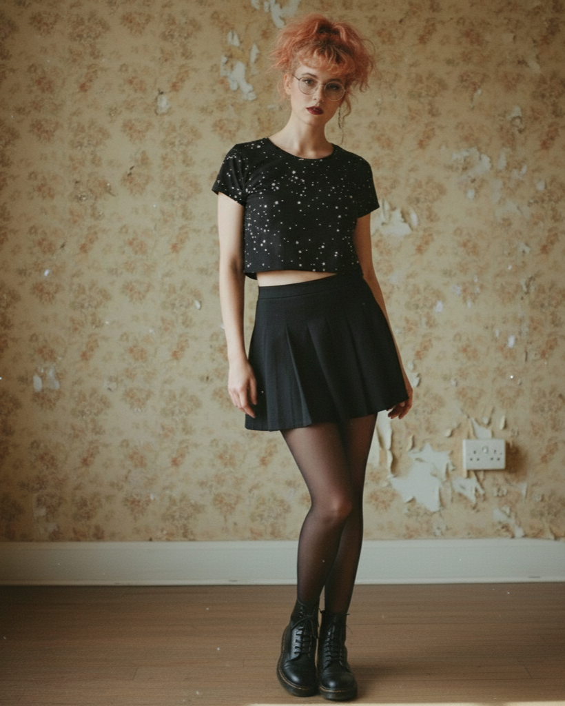 Starry Night Short Sleeve Crop Top