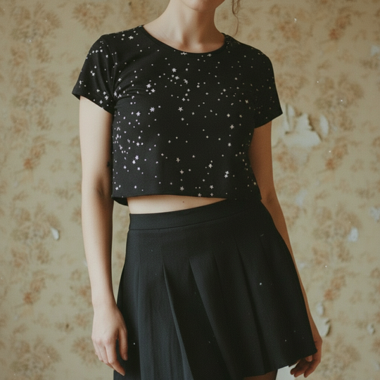 Starry Night Short Sleeve Crop Top