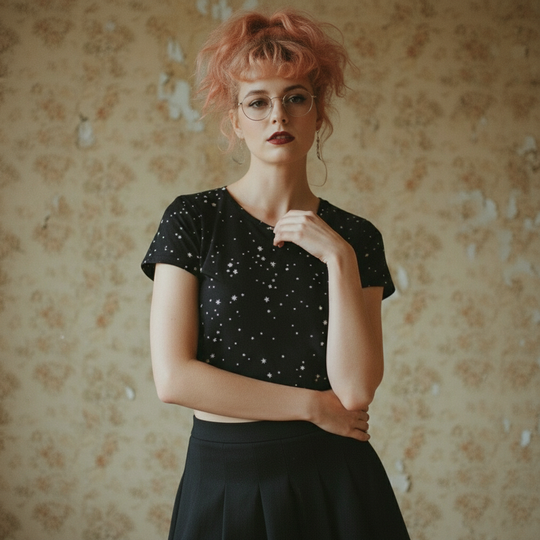 Starry Night Short Sleeve Crop Top