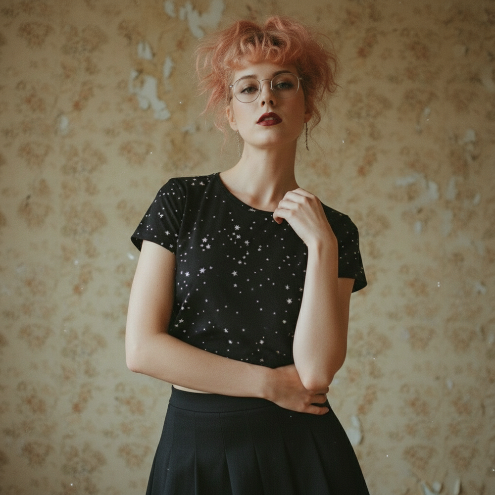 Starry Night Short Sleeve Crop Top
