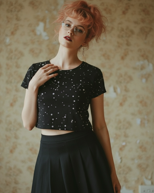Starry Night Short Sleeve Crop Top
