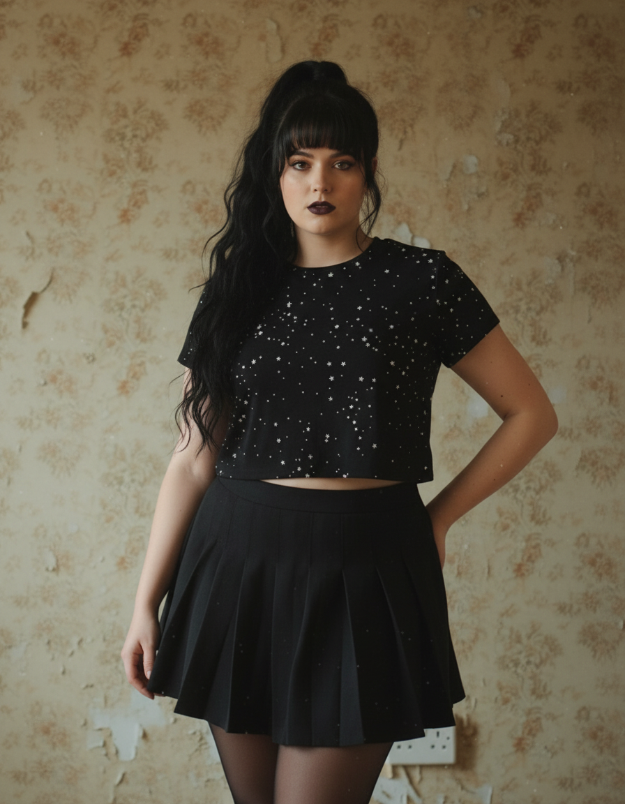 Starry Night Short Sleeve Crop Top