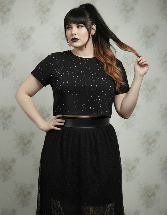 Starry Night Short Sleeve Crop Top