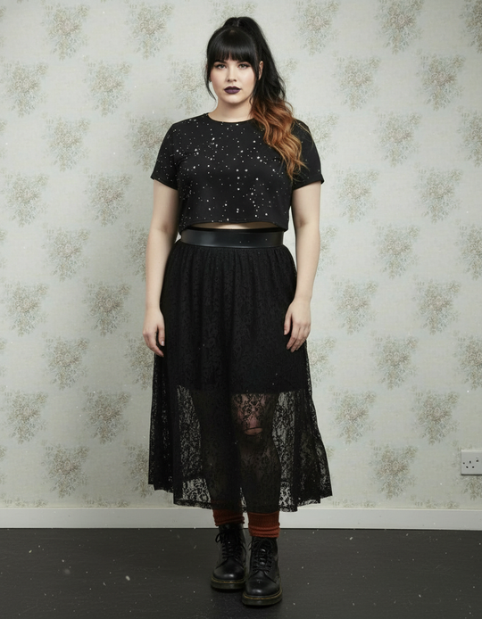 Starry Night Short Sleeve Crop Top