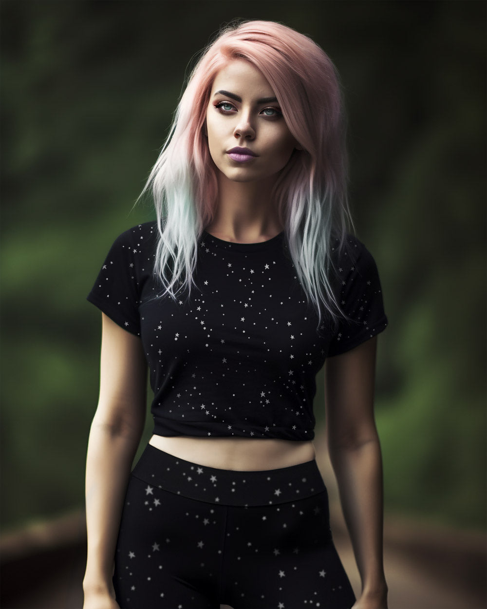 Starry Night Crop Top - Vegan Gothic Fashion - Dark Academia Alt Clothing - Alternative Occult Ethical Style - On Demand Sustainable Product