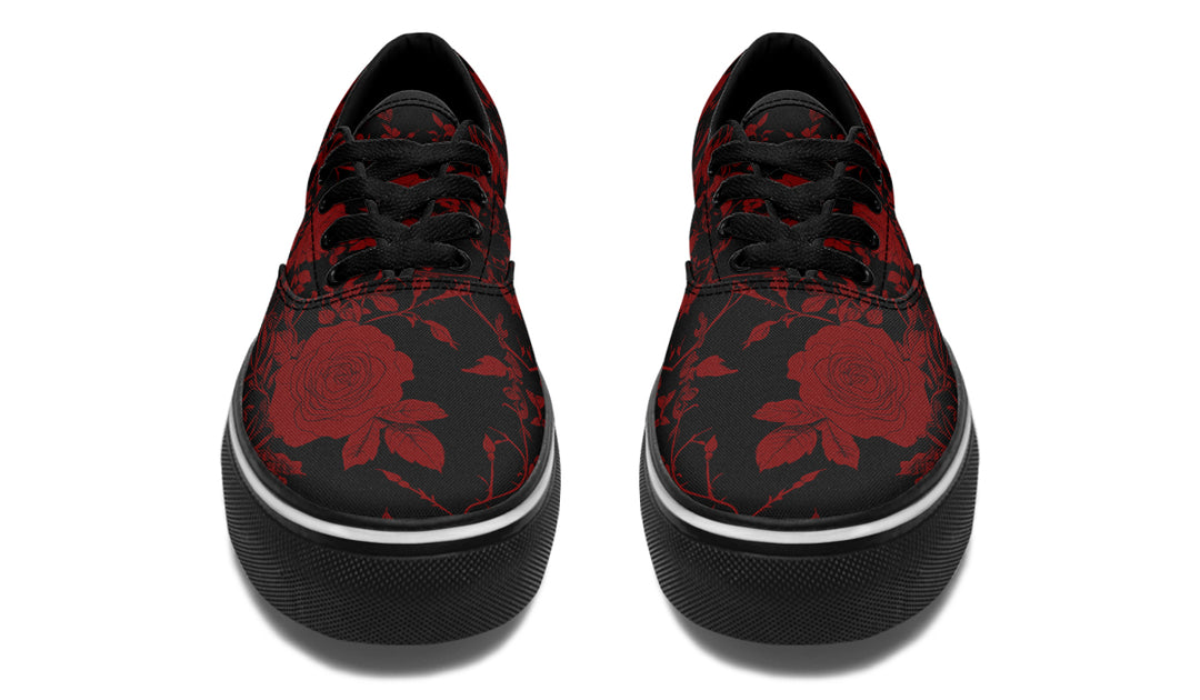 Blood Rose Romance Street Sneakers - Premium Vegan Canvas Sneakers with Durable Waffle Soles